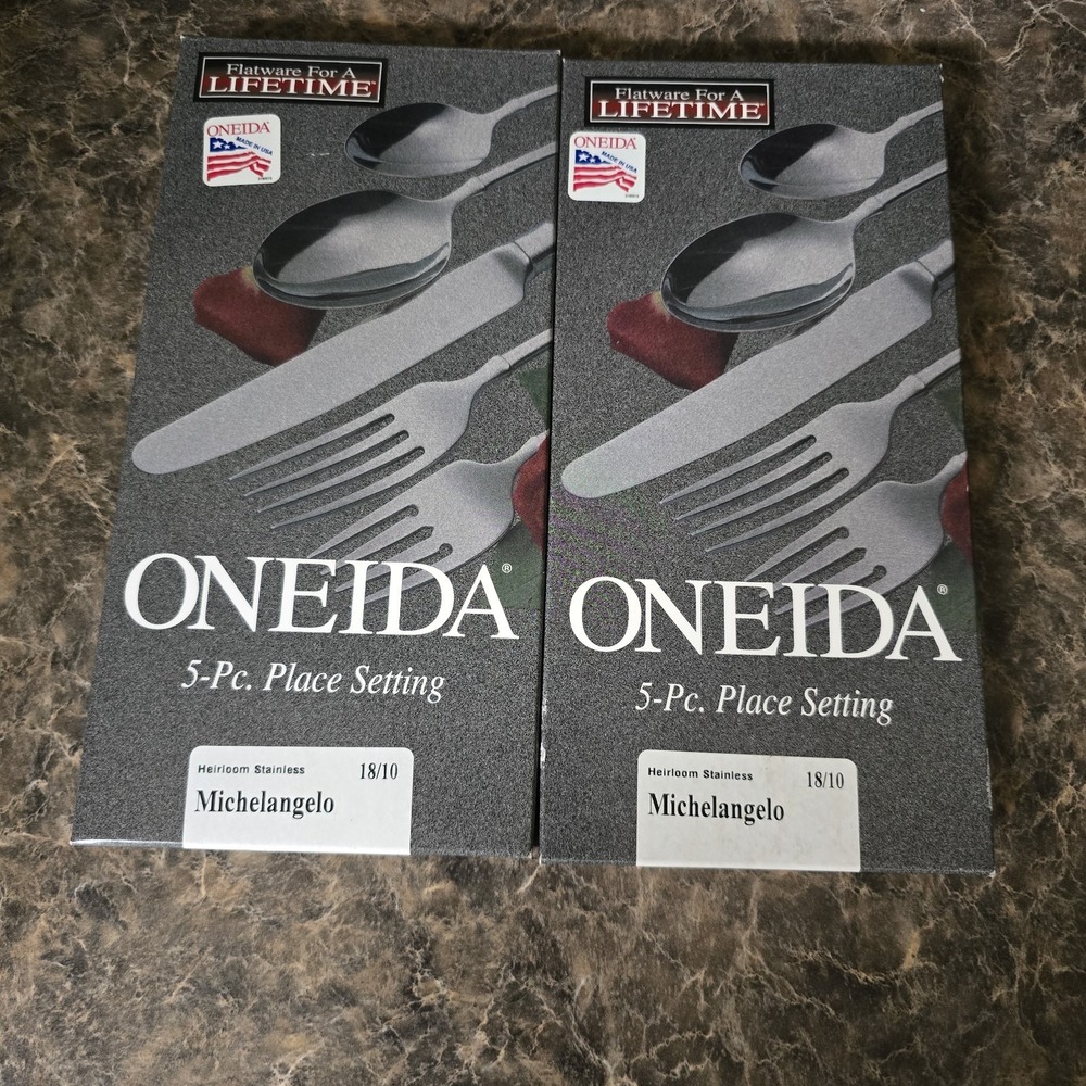 2 ONEIDA CUBE Stainless MICHELANGELO Flatware - NEW IN BOX 5 PC PLACE SETTING